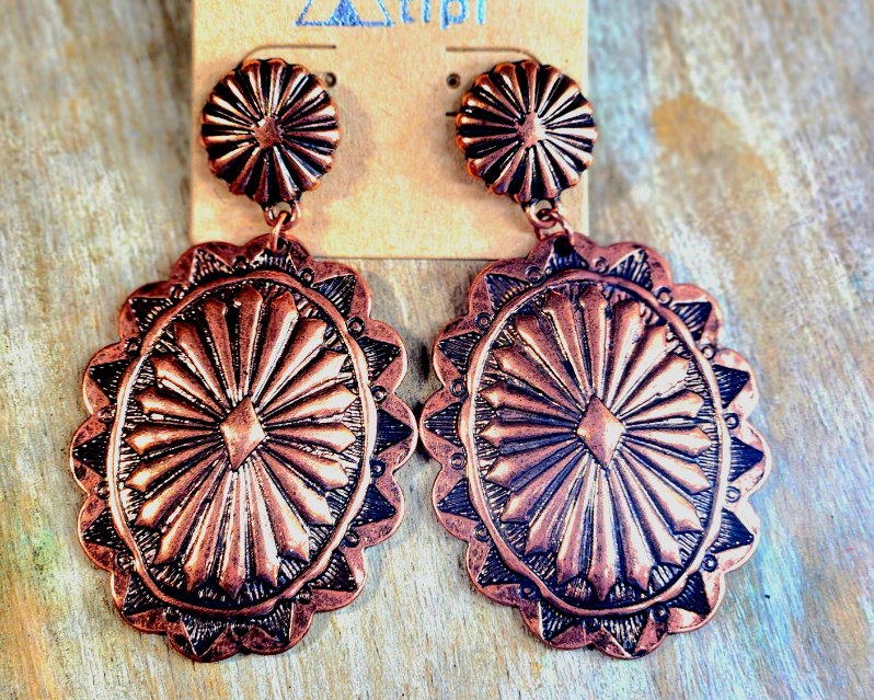 Copper concho dangle earrings