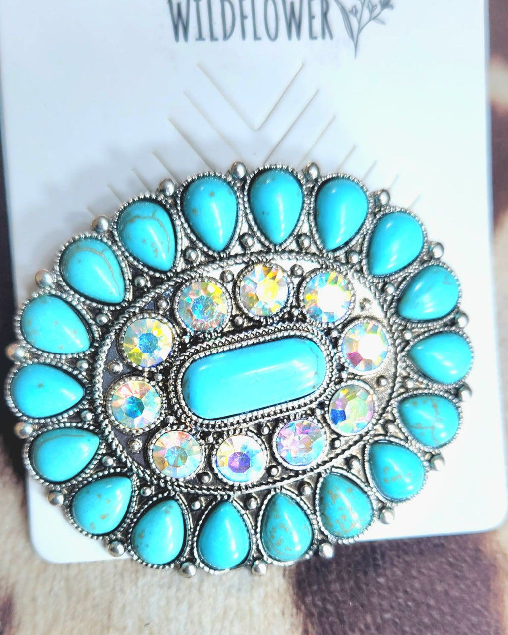 Turquoise rhinestone brooch pin