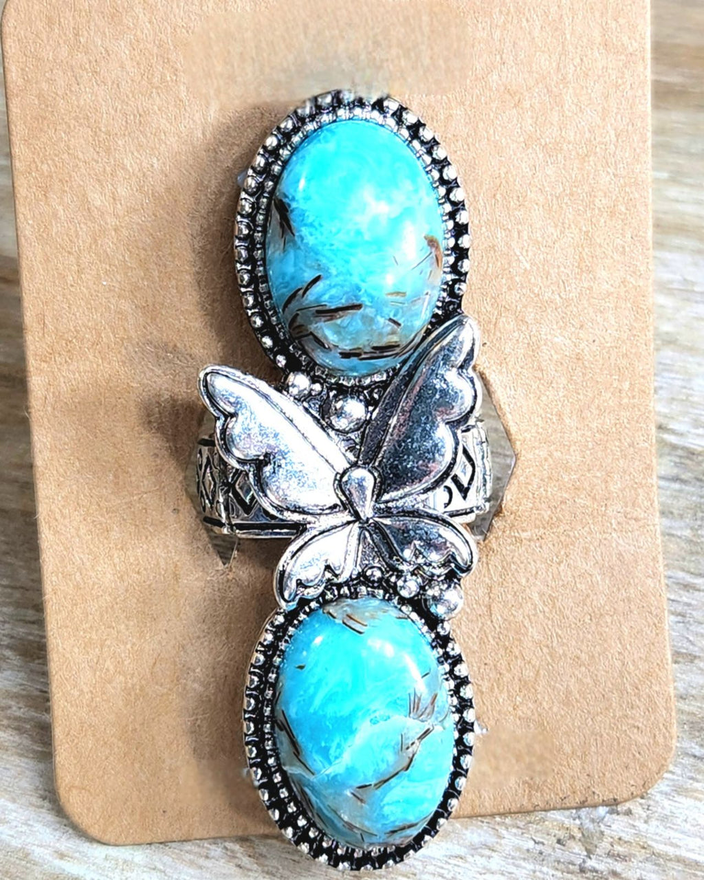 Butterfly with turquoise stone stretchy ring