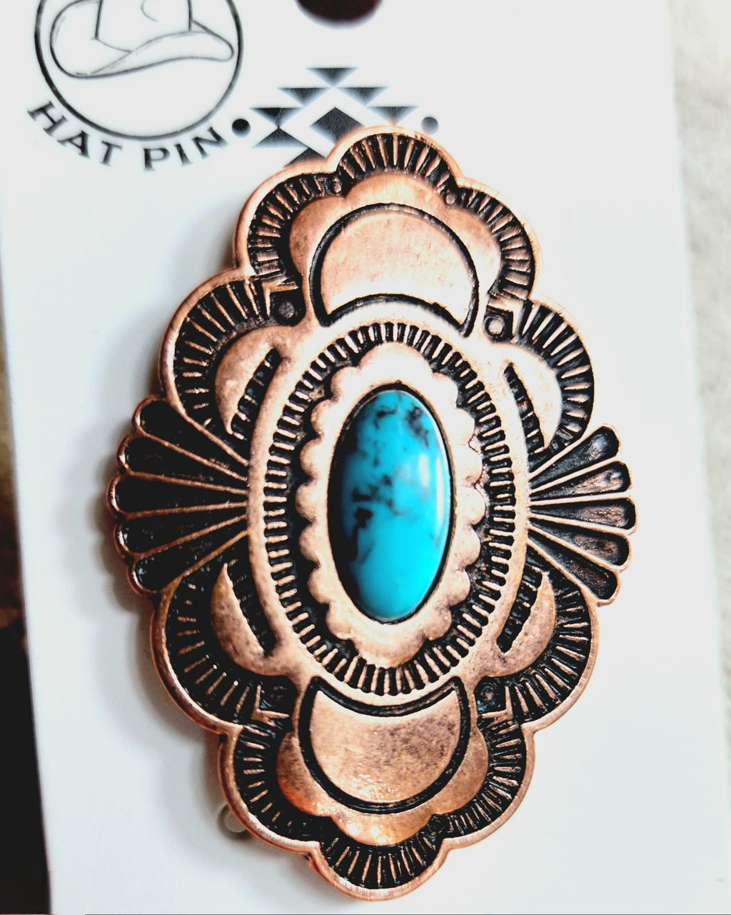 Copper with turquoise stone hat pin
