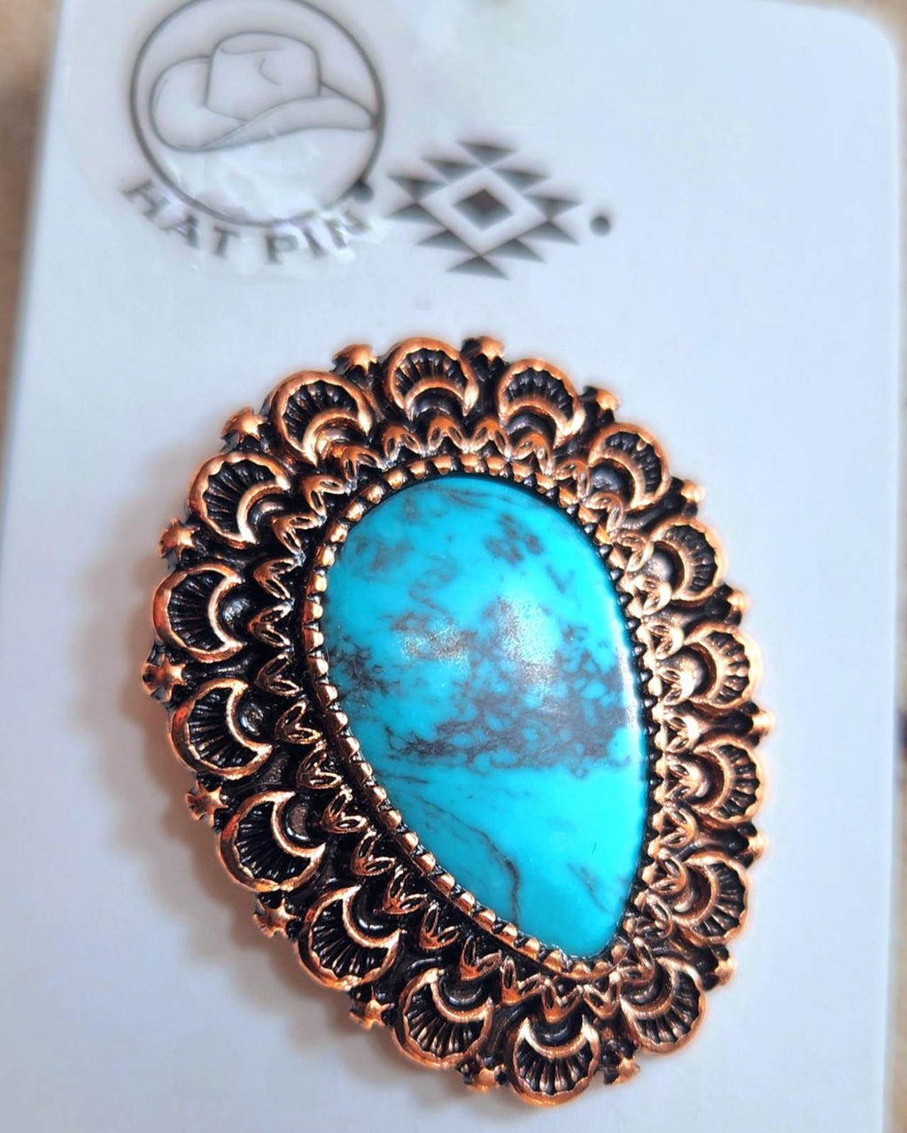 Copper Teardrop with turquoise stone hat pin