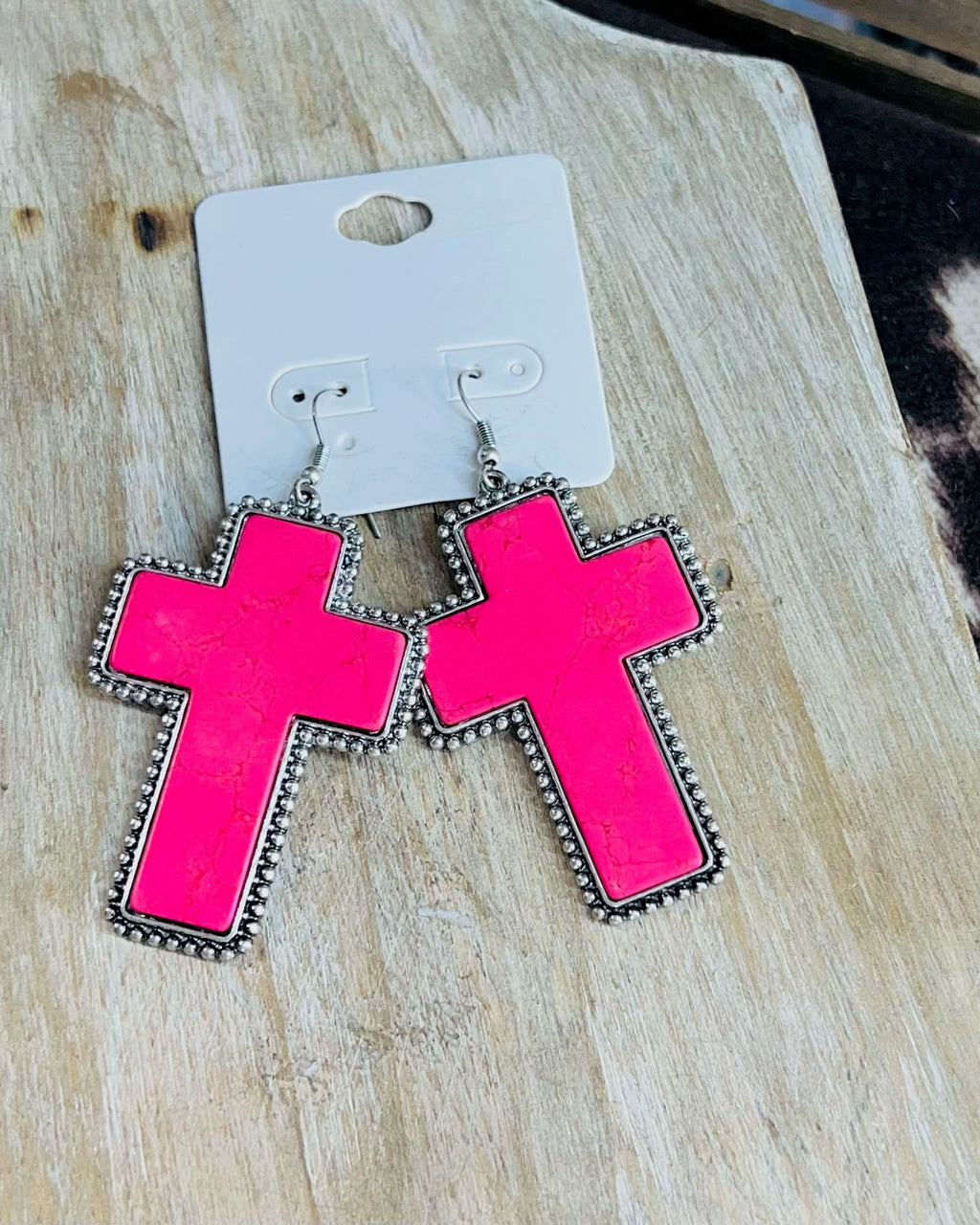 Pink Cross Earrings