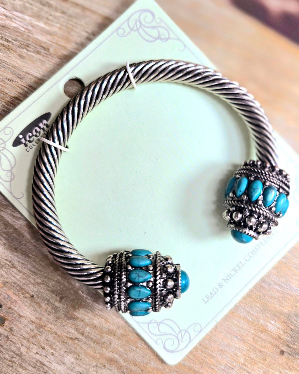 Silver cuff bracelet with turquoise