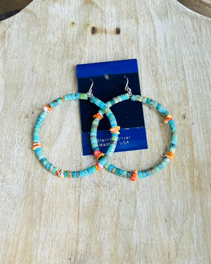 Genuine Spiny Oyster Turquoise Hoops *Sterling