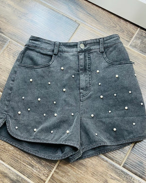 Acid Wash Denim Pearl Shorts