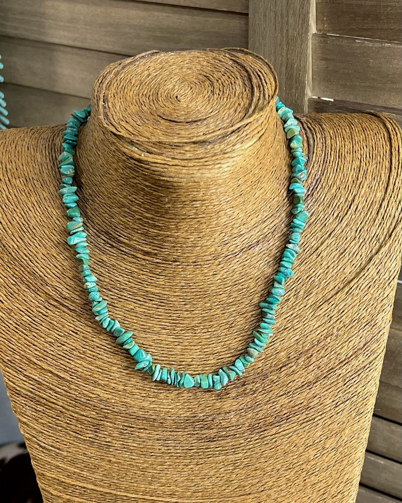 Genuine Turquoise Chip Necklace *Green Tone