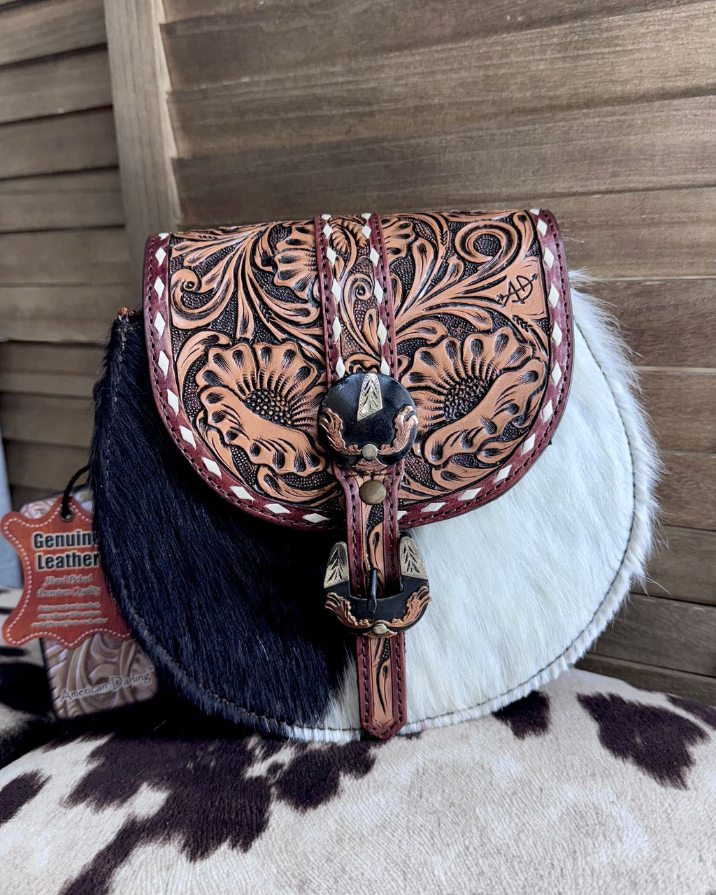 Cowhide AD tooled crossbody