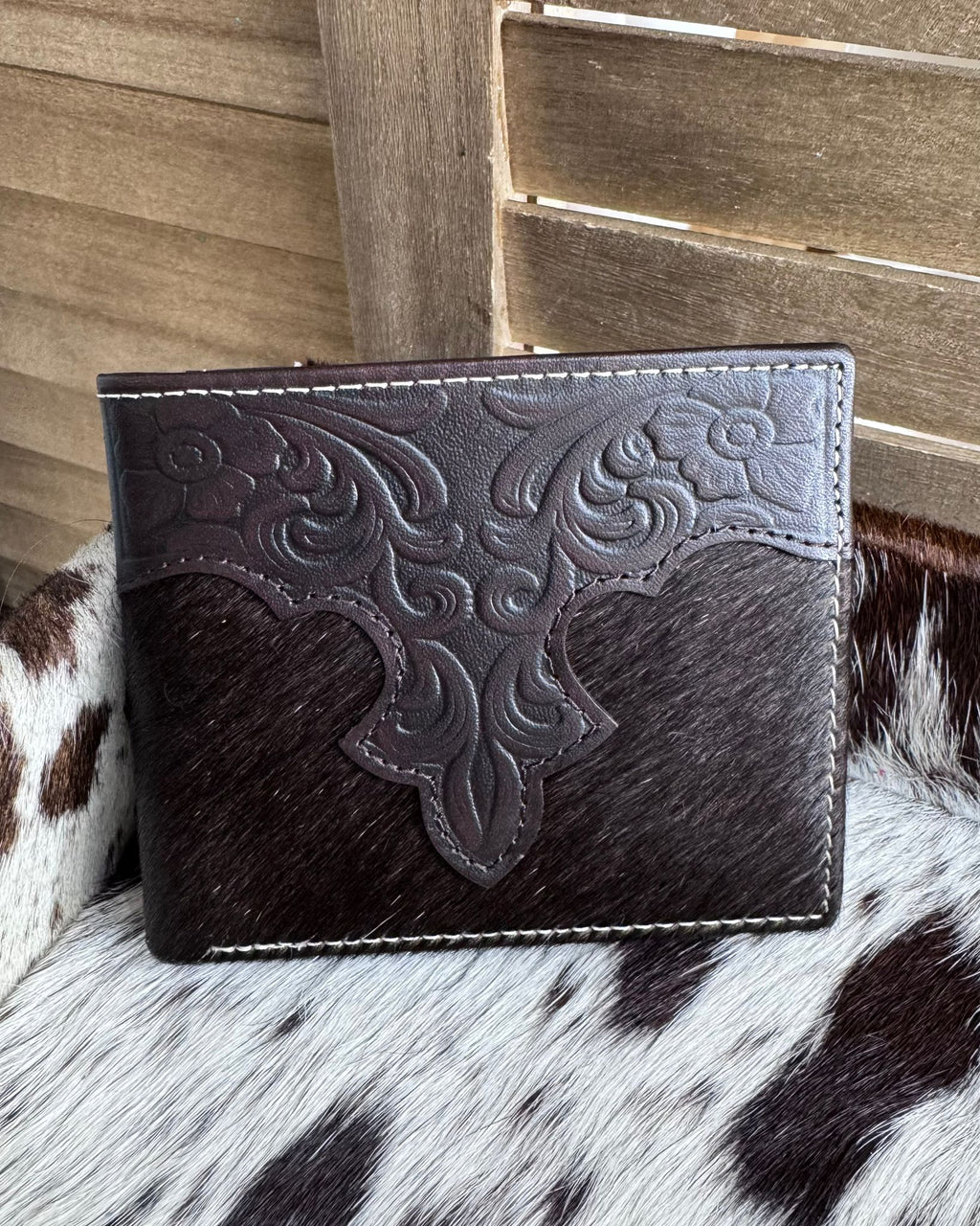 Cowhide Tooled Bi-Fold Wallet