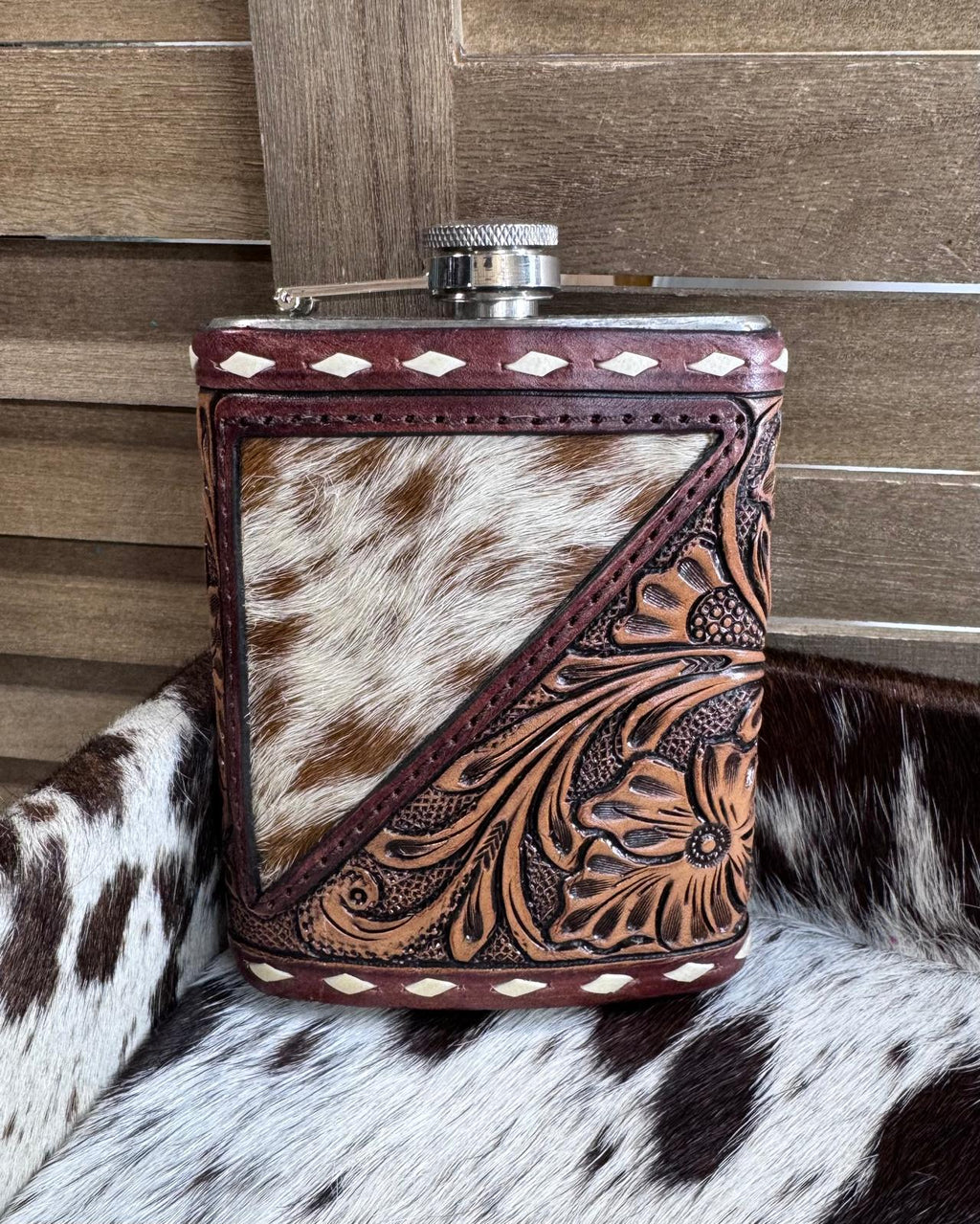 D-Cowhide Tooled Flask