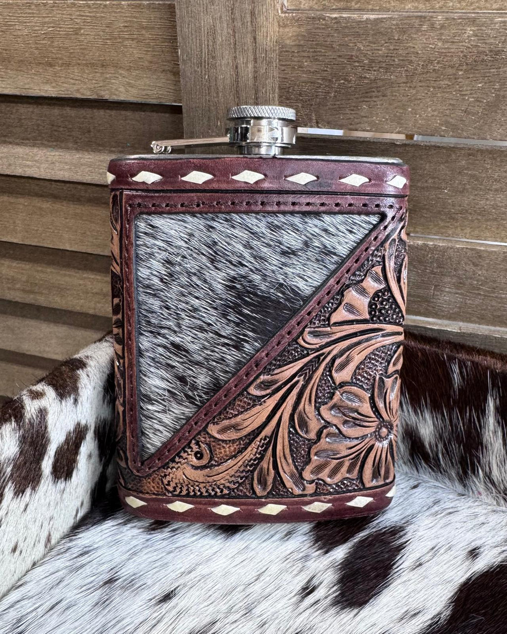 A-Cowhide Tooled Flask