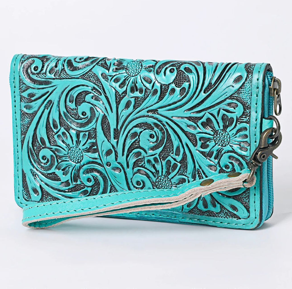 AD Turquoise Tooled Zipper Wallet