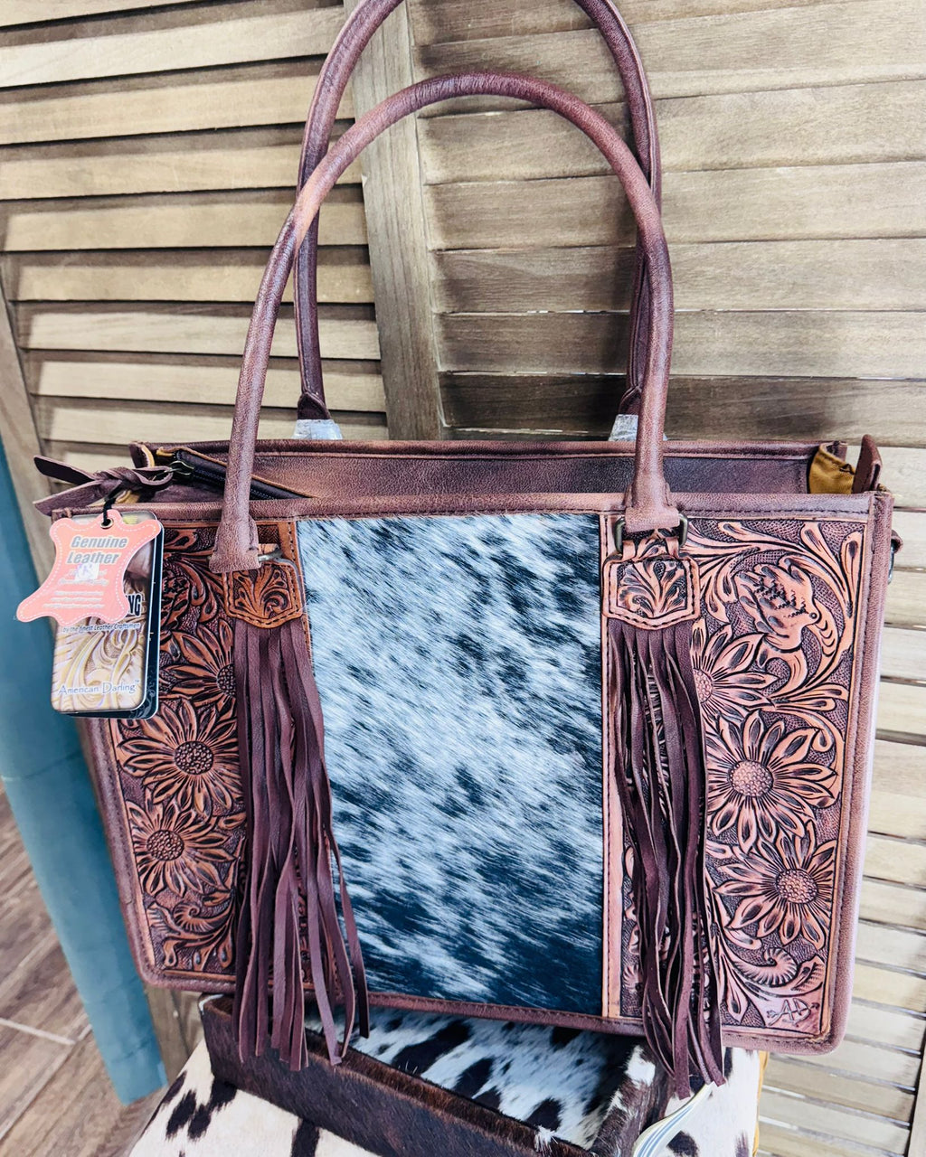 AD Sunflower & Cowhide Shoulder Bag