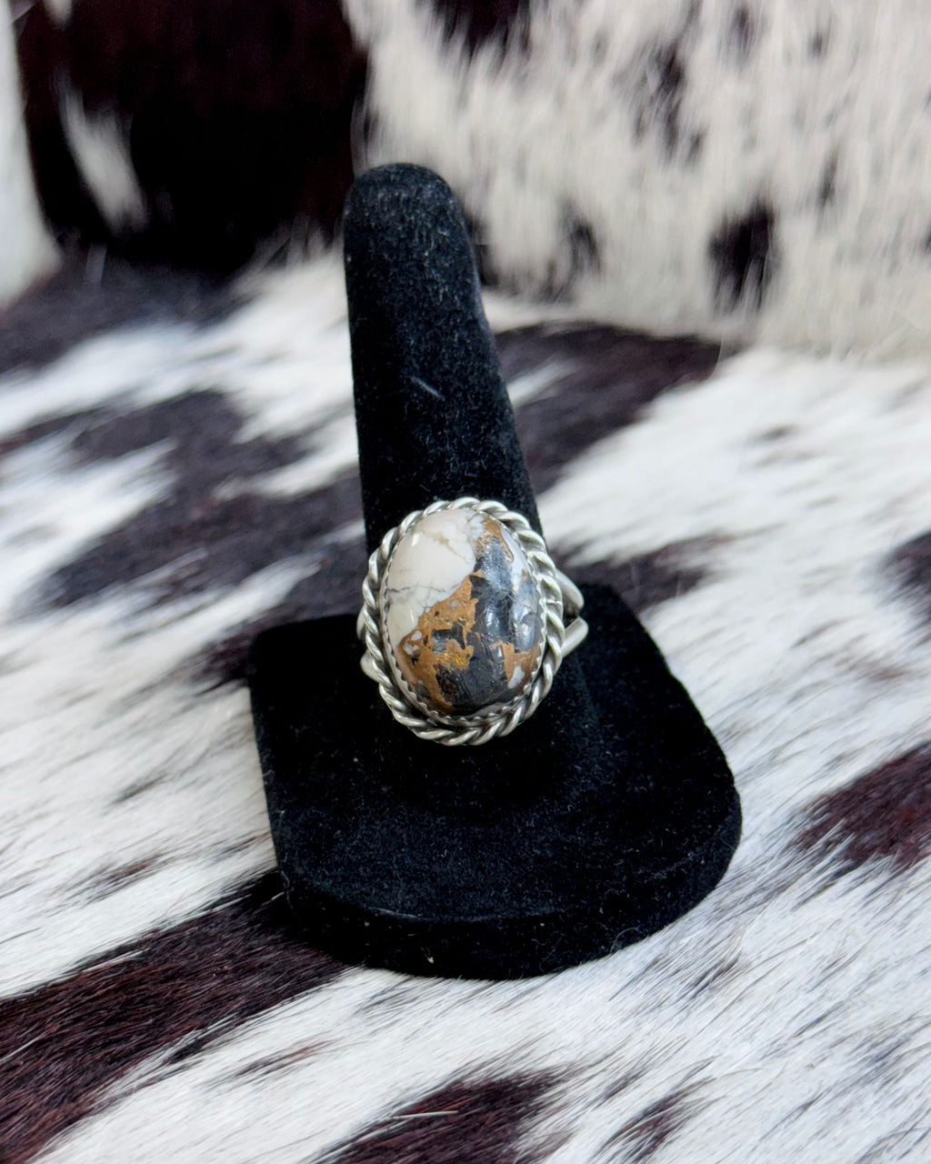 White Buffalo Bronze Circle Ring