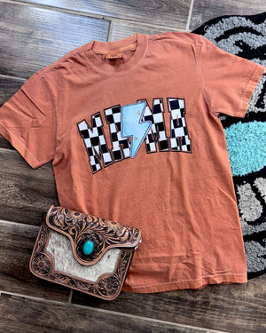 Rust Checkered Mama Tee