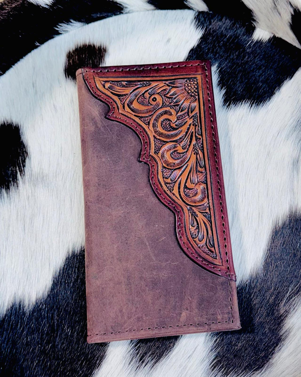 Leather Tooled Tall Men Wallet