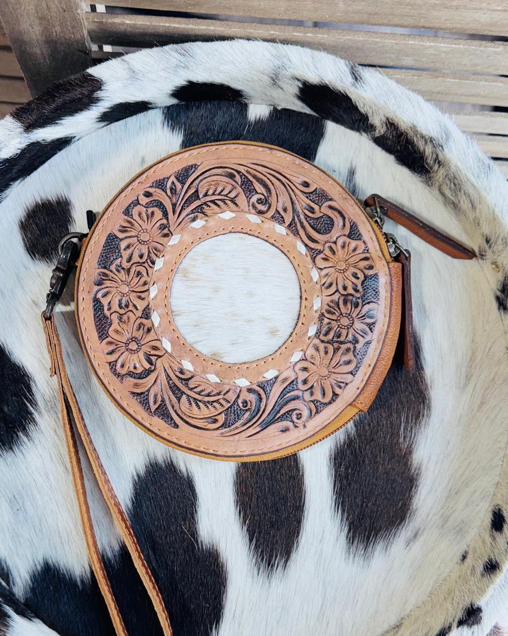 Brown Cowhide & Tooled Round wrislet