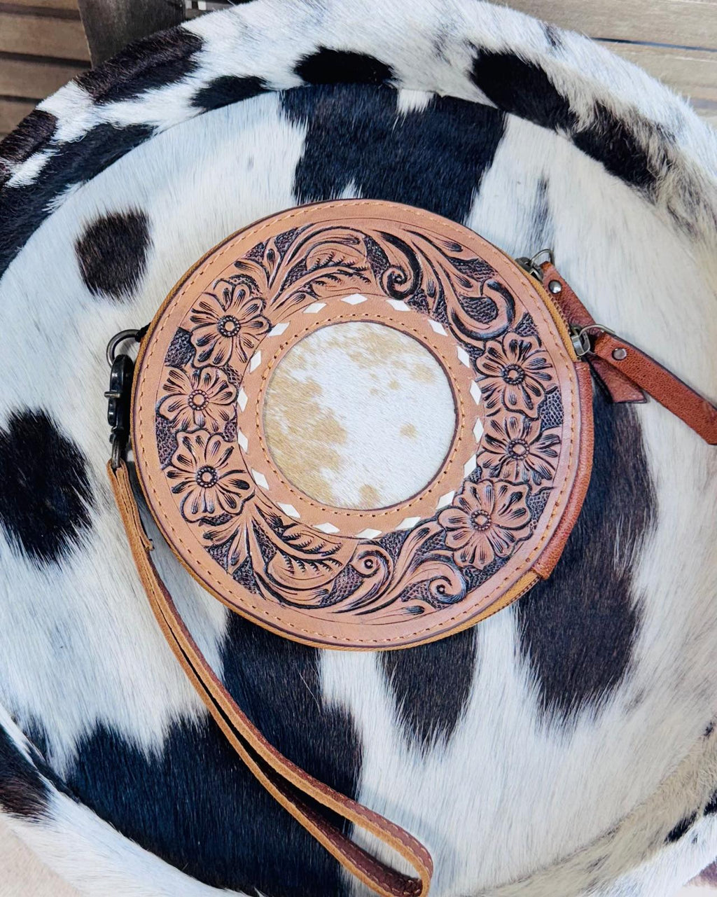 Brown Cowhide & Tooled Round wrislet