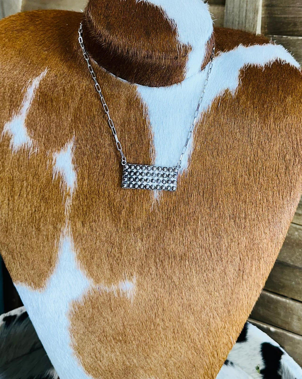 Silver Hammered Bar Necklace