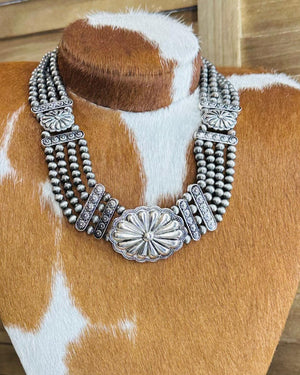 Concho Pearl Statement Necklace