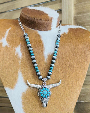 Turquoise Longhorn Pearl Necklace