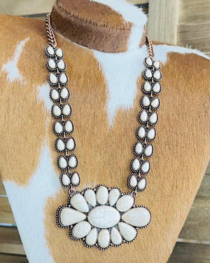 White Stone Cluster Statement Necklace