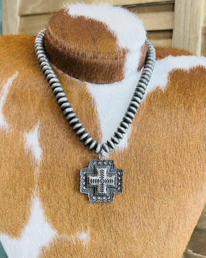 Rondell Pearl Cross Necklace