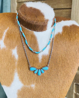 Layered Turquoise Half Cluster Necklace