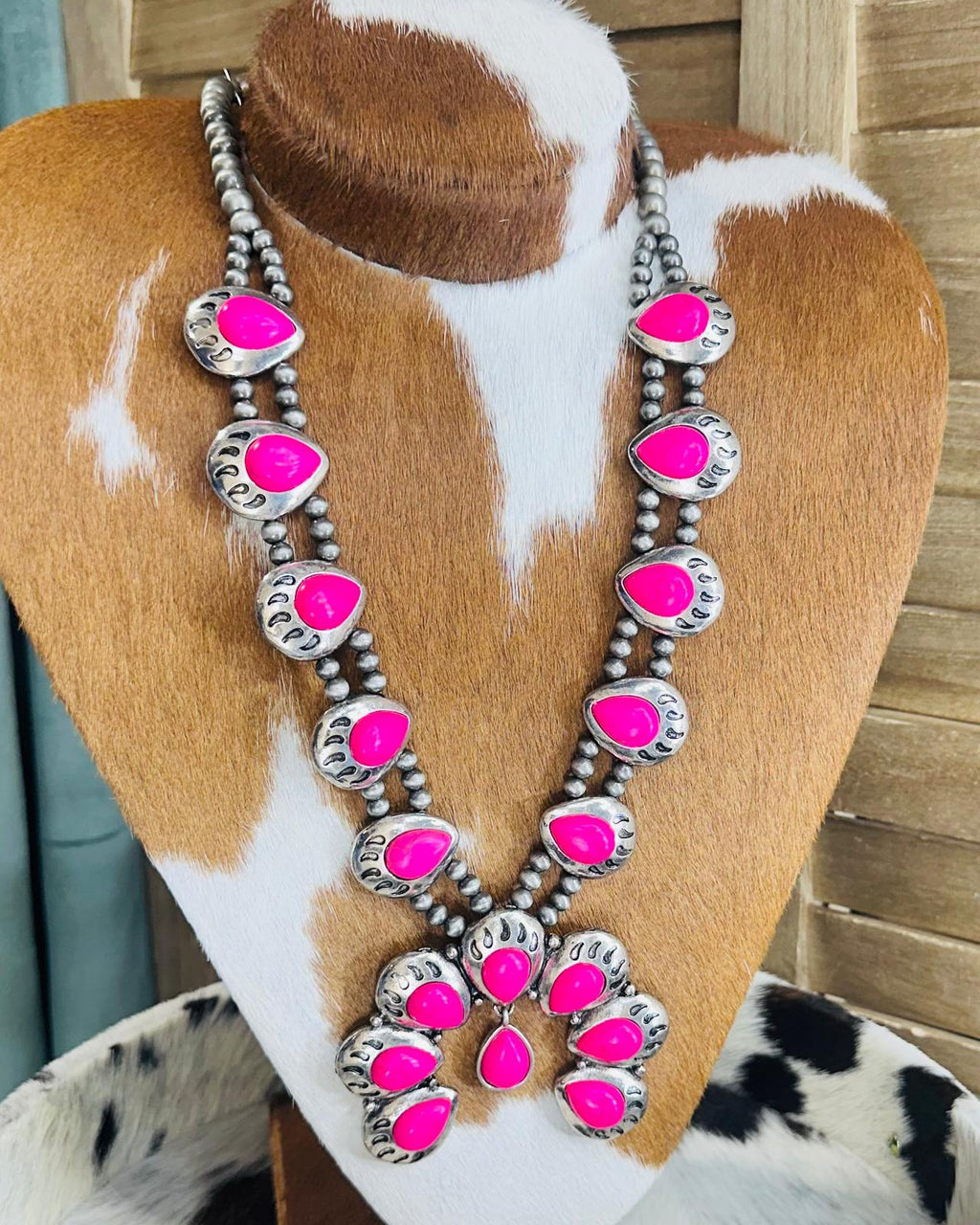 Hot Pink Squash Blossom Statement Necklace