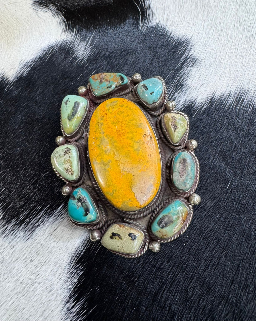 Bumblebee Jasper & Tibet Turquoise Large Cluster Pendant *3”