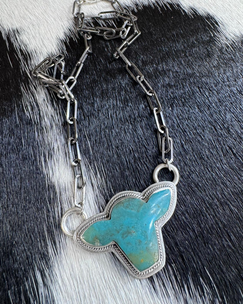 Kingman Turquoise Cow Head Necklace