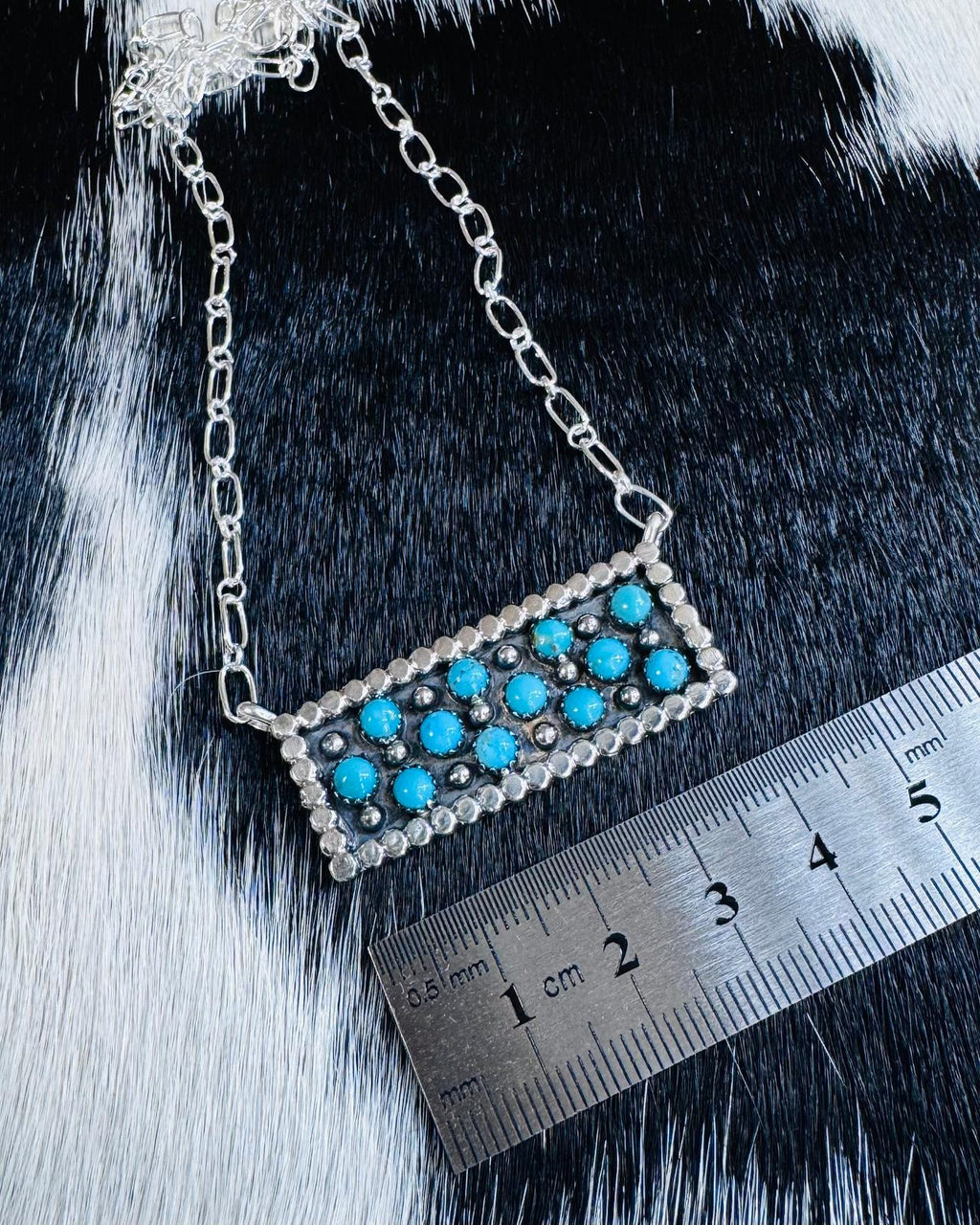 Kingman Turquoise Dotted Bar Necklace *18"