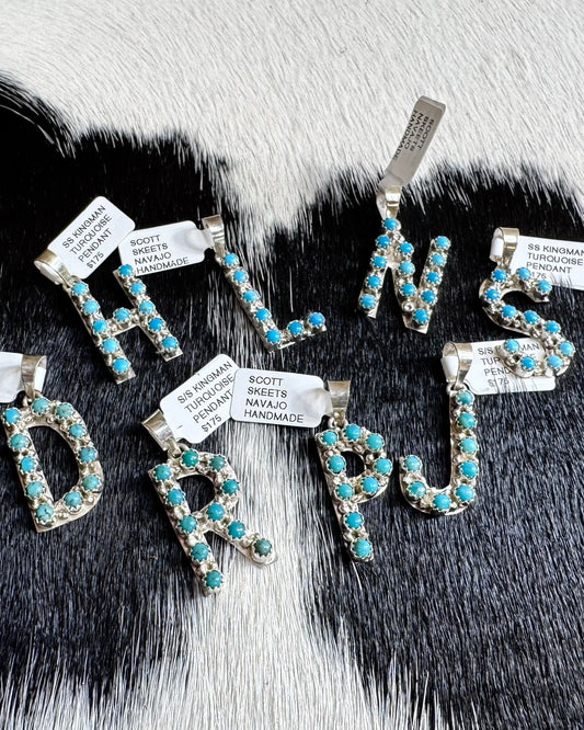 Scott Skeets Kingman Turquoise Initial Pendant *Native