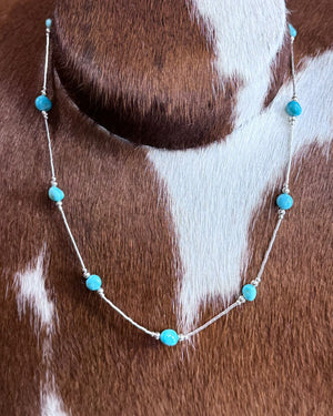 Turquoise Nugget Liquid Silver Necklace