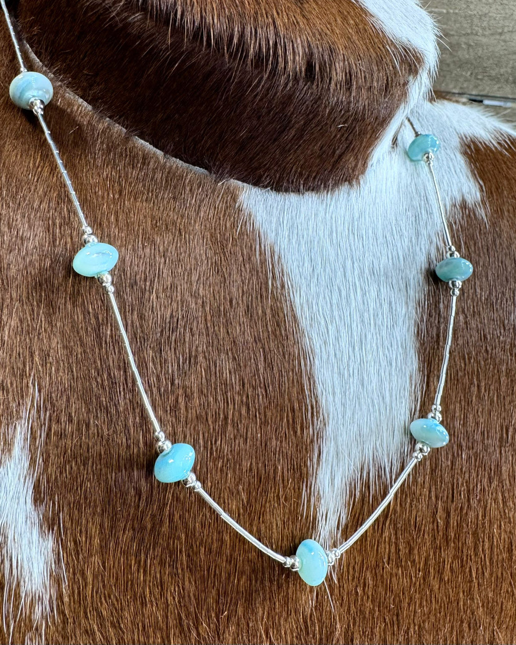 Dyed Mother of Pearl Liquid Silver Necklace