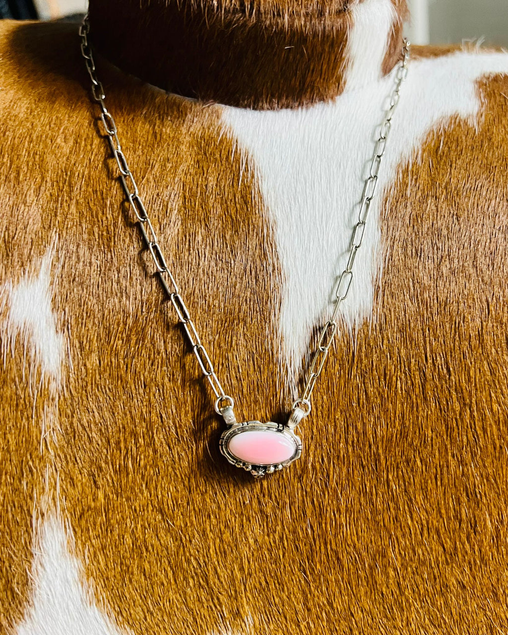 Pink Conch Paperclip Necklace