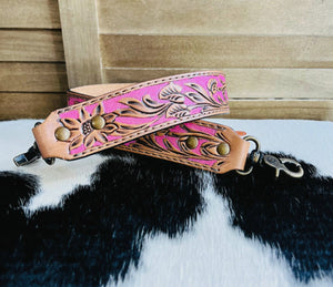 Pink Tooled Shoulder Bag Strap