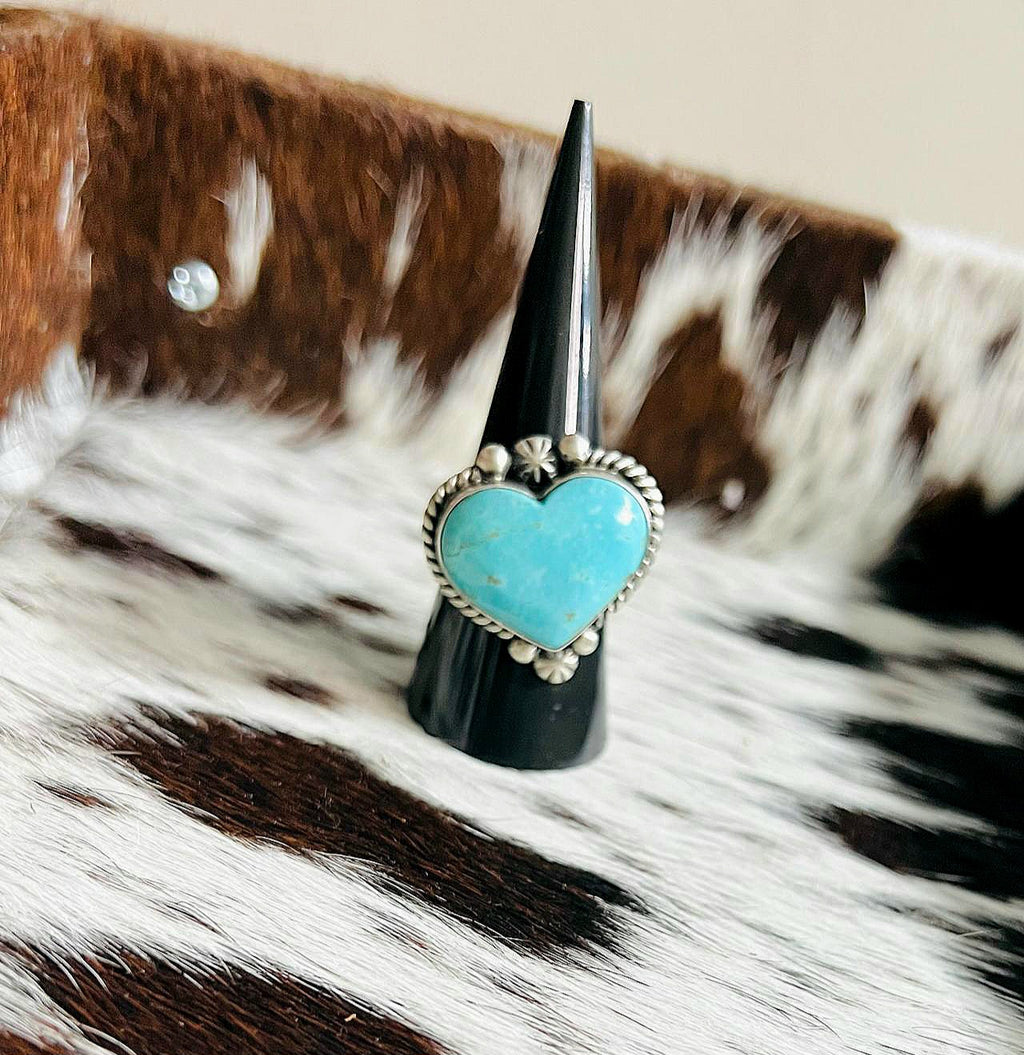 Turquoise Heart Rope Ring