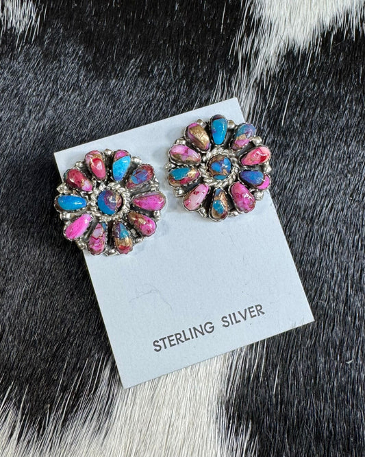 Pink Dahlia Cluster Studs *Native