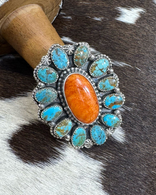 Sheila Becenti Spiny Turquoise Cluster Ring *Native