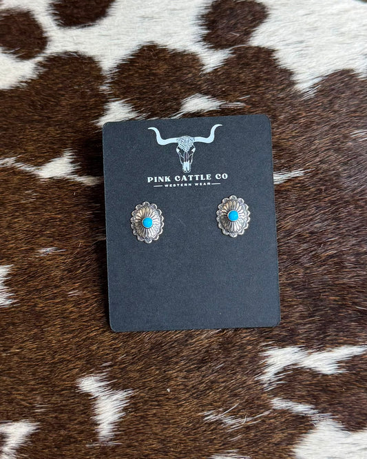 Sterling Mini Turquoise Concho Earrings *Native