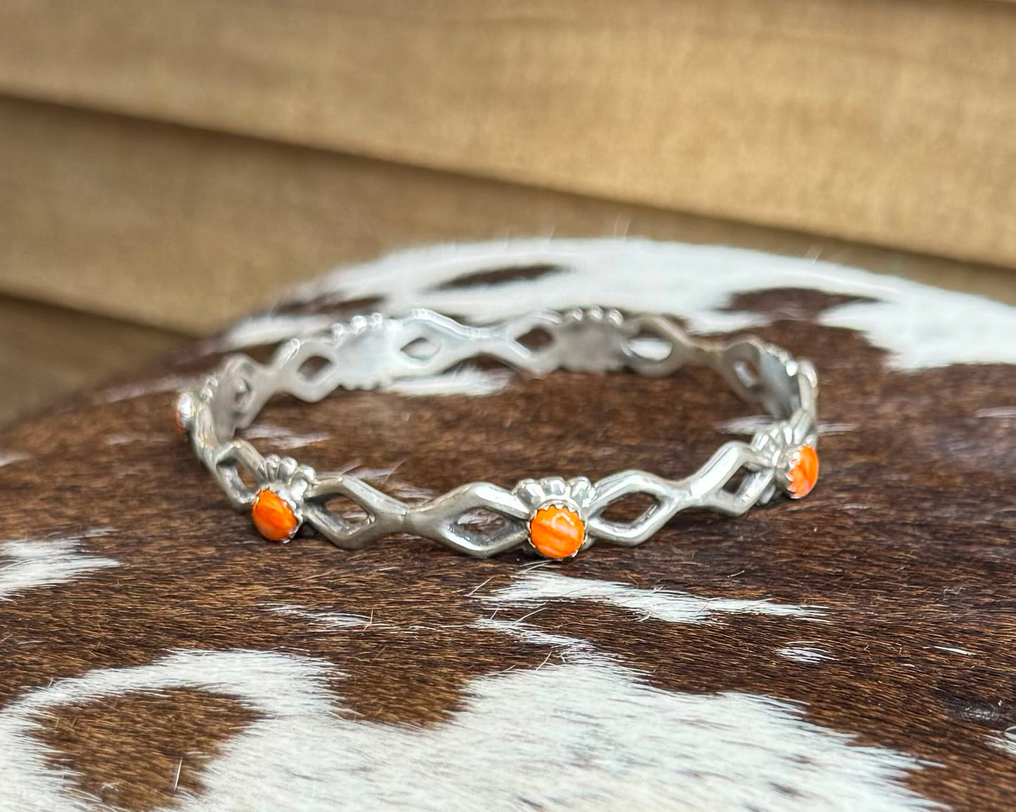 Sterling Orange Spiny Bangle *Native