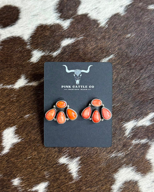 Simple Red Spiny Cluster Earrings *Native