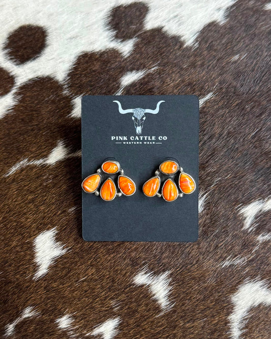 Simple Orange Spiny Cluster Earrings *Native