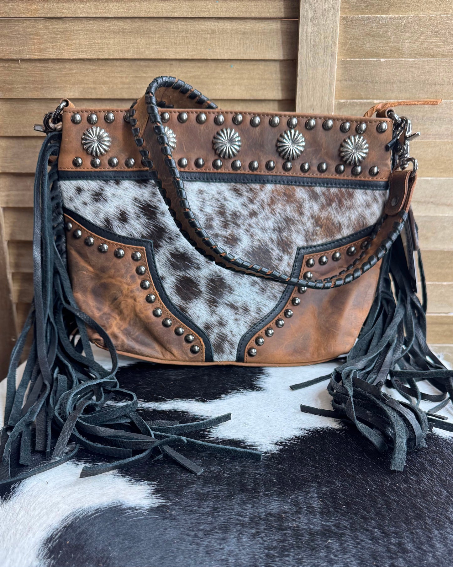 Concho Studded Fringe Crossbody