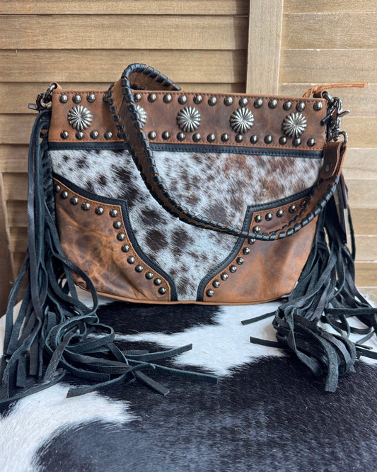 Concho Studded Fringe Crossbody