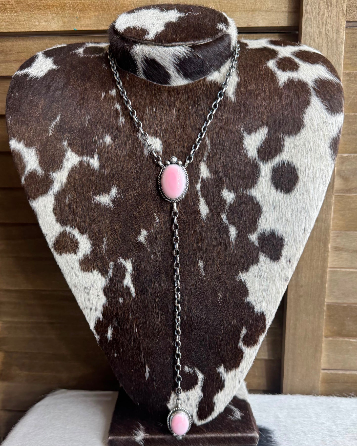 Pink Conch 2 Stone Lariat *Native