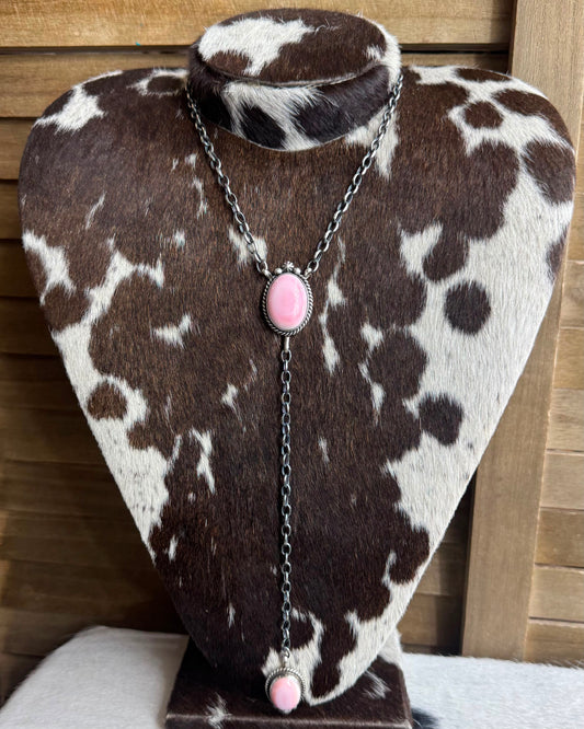 Pink Conch 2 Stone Lariat *Native