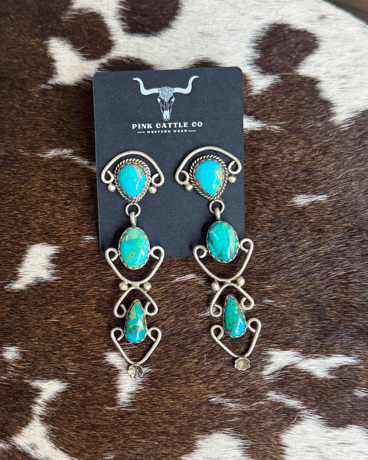 Vintage Tri Stone Dangle Earrings*Native
