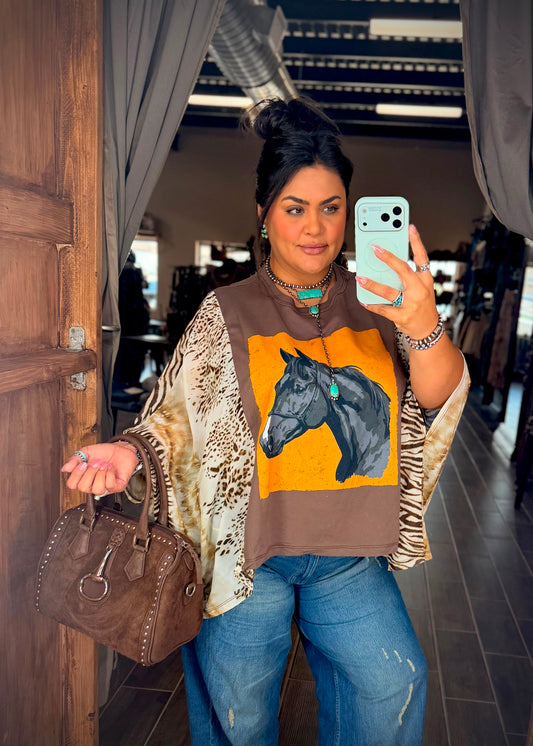 Horse Oversized Poncho Tee