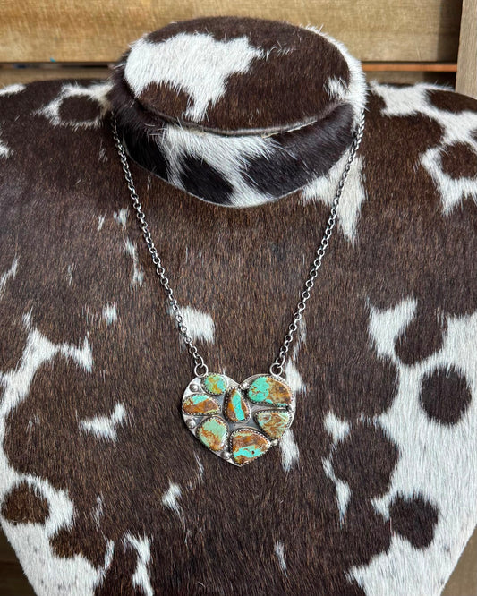 Pebbled Green Turquoise Heart Necklace *Native